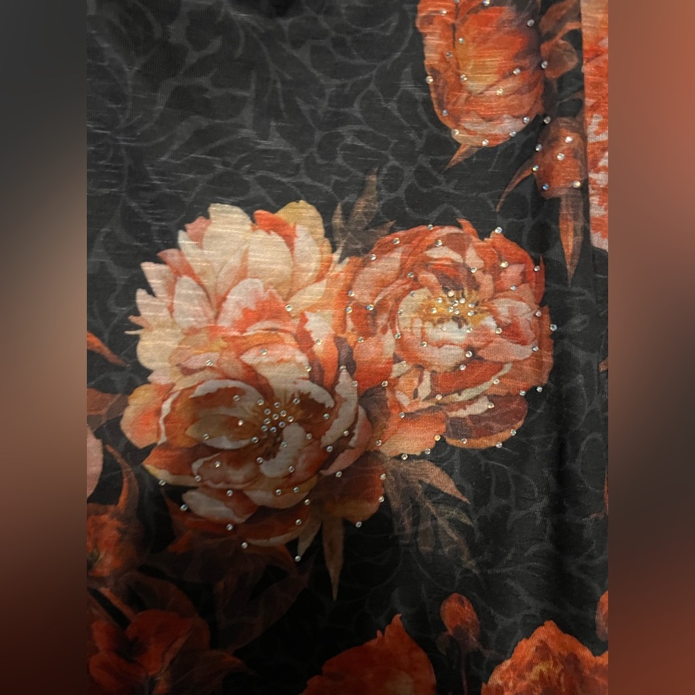 Time and Tru Black and Orange Floral Blouse - Picture 2 of 5